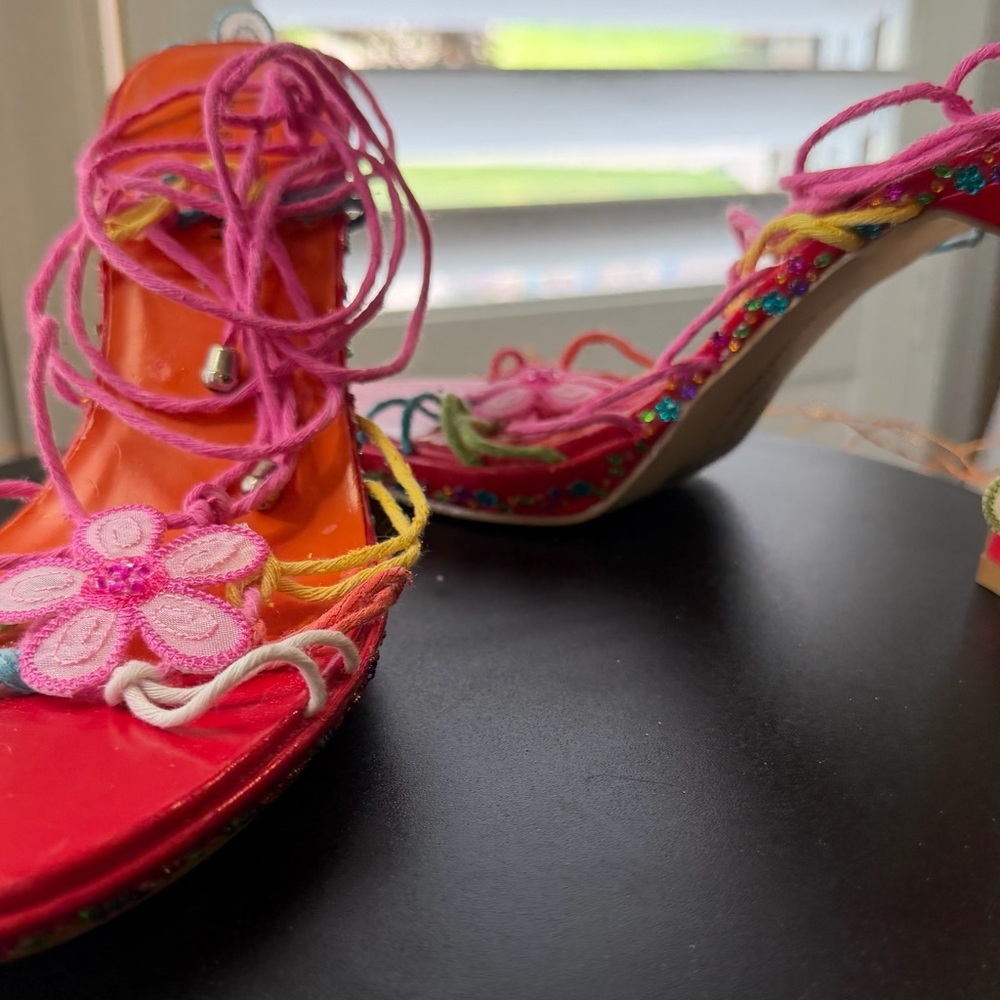 OOAK Bright Lights Strappy Rainbow Gladiator Statement Platform Heels, sz 8.5 - Picture 13 of 17